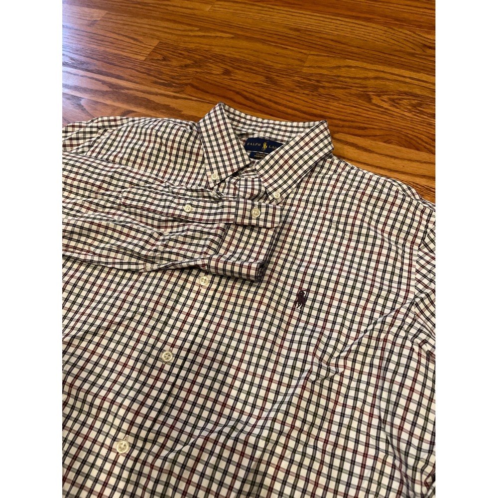 Ralph Lauren Men Classic Fit Performance Shirt Large White Plaid Nylon Blend